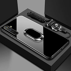 Carcasa Bumper Funda Silicona Espejo con Magnetico Anillo de dedo Soporte para Realme X2 Negro