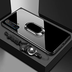 Carcasa Bumper Funda Silicona Espejo con Magnetico Anillo de dedo Soporte para Realme X50 5G Negro