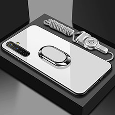 Carcasa Bumper Funda Silicona Espejo con Magnetico Anillo de dedo Soporte para Realme XT Blanco