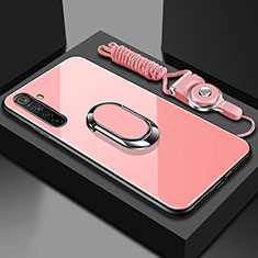 Carcasa Bumper Funda Silicona Espejo con Magnetico Anillo de dedo Soporte para Realme XT Rosa