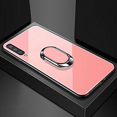 Carcasa Bumper Funda Silicona Espejo con Magnetico Anillo de dedo Soporte para Samsung Galaxy A70 Oro Rosa