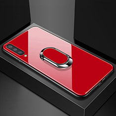 Carcasa Bumper Funda Silicona Espejo con Magnetico Anillo de dedo Soporte para Samsung Galaxy A70S Rojo