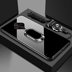 Carcasa Bumper Funda Silicona Espejo con Magnetico Anillo de dedo Soporte para Vivo X50 Lite Negro