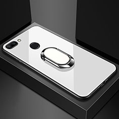 Carcasa Bumper Funda Silicona Espejo con Magnetico Anillo de dedo Soporte para Xiaomi Mi 8 Lite Blanco