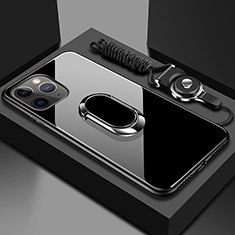Carcasa Bumper Funda Silicona Espejo con Magnetico Anillo de dedo Soporte T01 para Apple iPhone 11 Pro Negro