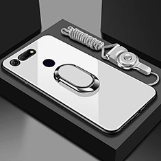 Carcasa Bumper Funda Silicona Espejo con Magnetico Anillo de dedo Soporte T01 para Huawei Honor V20 Blanco