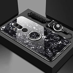 Carcasa Bumper Funda Silicona Espejo con Magnetico Anillo de dedo Soporte T01 para Huawei Mate 20 Lite Negro