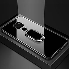 Carcasa Bumper Funda Silicona Espejo con Magnetico Anillo de dedo Soporte T01 para Huawei Mate 20 X 5G Negro