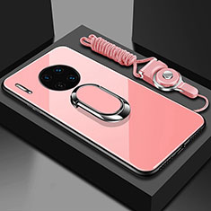 Carcasa Bumper Funda Silicona Espejo con Magnetico Anillo de dedo Soporte T01 para Huawei Mate 30E Pro 5G Rosa