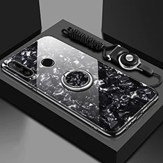 Carcasa Bumper Funda Silicona Espejo con Magnetico Anillo de dedo Soporte T01 para Huawei Nova 4e Negro