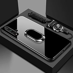 Carcasa Bumper Funda Silicona Espejo con Magnetico Anillo de dedo Soporte T01 para Huawei Nova 5 Negro