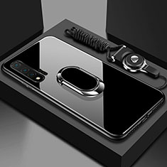 Carcasa Bumper Funda Silicona Espejo con Magnetico Anillo de dedo Soporte T01 para Huawei Nova 6 Negro