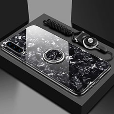 Carcasa Bumper Funda Silicona Espejo con Magnetico Anillo de dedo Soporte T01 para Huawei P30 Negro