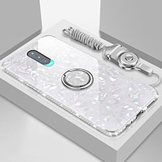 Carcasa Bumper Funda Silicona Espejo con Magnetico Anillo de dedo Soporte T01 para Oppo R17 Pro Blanco