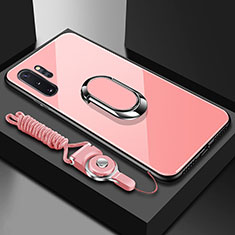 Carcasa Bumper Funda Silicona Espejo con Magnetico Anillo de dedo Soporte T01 para Samsung Galaxy Note 10 Plus 5G Rosa