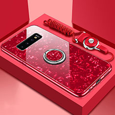Carcasa Bumper Funda Silicona Espejo con Magnetico Anillo de dedo Soporte T01 para Samsung Galaxy S10 Rojo