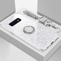 Carcasa Bumper Funda Silicona Espejo con Magnetico Anillo de dedo Soporte T01 para Samsung Galaxy S10e Blanco