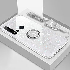 Carcasa Bumper Funda Silicona Espejo con Magnetico Anillo de dedo Soporte T02 para Huawei P20 Lite (2019) Blanco