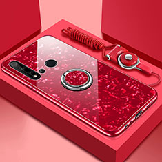 Carcasa Bumper Funda Silicona Espejo con Magnetico Anillo de dedo Soporte T02 para Huawei P20 Lite (2019) Rojo