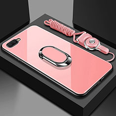 Carcasa Bumper Funda Silicona Espejo con Magnetico Anillo de dedo Soporte T02 para Oppo K1 Rosa