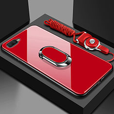Carcasa Bumper Funda Silicona Espejo con Magnetico Anillo de dedo Soporte T02 para Oppo R17 Neo Rojo