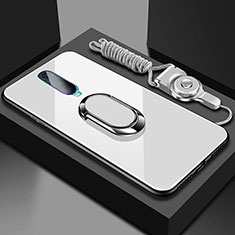 Carcasa Bumper Funda Silicona Espejo con Magnetico Anillo de dedo Soporte T02 para Oppo RX17 Pro Blanco