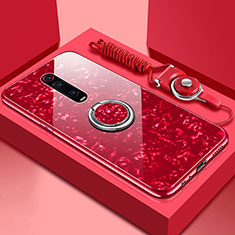 Carcasa Bumper Funda Silicona Espejo con Magnetico Anillo de dedo Soporte T02 para Xiaomi Redmi K20 Pro Rojo