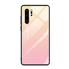 Carcasa Bumper Funda Silicona Espejo Gradiente Arco iris H01 para Huawei P30 Pro New Edition Rosa