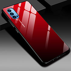 Carcasa Bumper Funda Silicona Espejo Gradiente Arco iris H01 para Oppo Reno4 5G Rojo