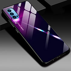 Carcasa Bumper Funda Silicona Espejo Gradiente Arco iris H01 para Oppo Reno4 Pro 5G Morado y Negro