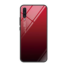 Carcasa Bumper Funda Silicona Espejo Gradiente Arco iris H01 para Samsung Galaxy A70 Rojo