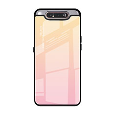 Carcasa Bumper Funda Silicona Espejo Gradiente Arco iris H01 para Samsung Galaxy A80 Rosa