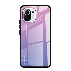 Carcasa Bumper Funda Silicona Espejo Gradiente Arco iris H01 para Xiaomi Mi 11 Lite 5G NE Morado