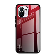 Carcasa Bumper Funda Silicona Espejo Gradiente Arco iris H01 para Xiaomi Mi 11 Lite 5G NE Rojo