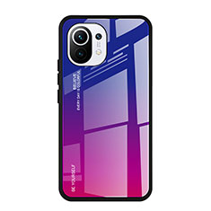 Carcasa Bumper Funda Silicona Espejo Gradiente Arco iris H01 para Xiaomi Mi 11 Lite 5G NE Rosa Roja