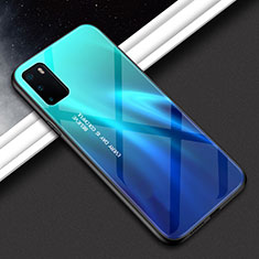 Carcasa Bumper Funda Silicona Espejo Gradiente Arco iris H02 para Huawei Honor V30 Pro 5G Azul Cielo