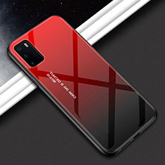 Carcasa Bumper Funda Silicona Espejo Gradiente Arco iris H02 para Huawei Honor View 30 Pro 5G Rojo