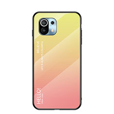 Carcasa Bumper Funda Silicona Espejo Gradiente Arco iris H02 para Xiaomi Mi 11 Lite 4G Amarillo