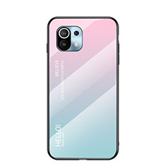 Carcasa Bumper Funda Silicona Espejo Gradiente Arco iris H02 para Xiaomi Mi 11 Lite 5G NE Rosa