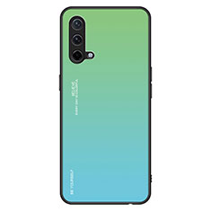 Carcasa Bumper Funda Silicona Espejo Gradiente Arco iris JM1 para OnePlus Nord CE 5G Verde