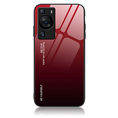 Carcasa Bumper Funda Silicona Espejo Gradiente Arco iris JM2 para Huawei P60 Pro Rojo