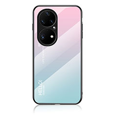 Carcasa Bumper Funda Silicona Espejo Gradiente Arco iris LS1 para Huawei P50 Pro Cian