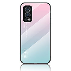 Carcasa Bumper Funda Silicona Espejo Gradiente Arco iris LS1 para OnePlus Nord 2 5G Cian