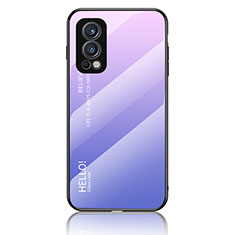 Carcasa Bumper Funda Silicona Espejo Gradiente Arco iris LS1 para OnePlus Nord 2 5G Purpura Claro