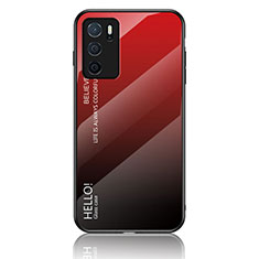 Carcasa Bumper Funda Silicona Espejo Gradiente Arco iris LS1 para Oppo A16 Rojo