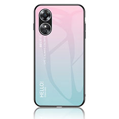 Carcasa Bumper Funda Silicona Espejo Gradiente Arco iris LS1 para Oppo A17 Cian