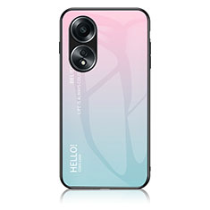 Carcasa Bumper Funda Silicona Espejo Gradiente Arco iris LS1 para Oppo A38 Cian