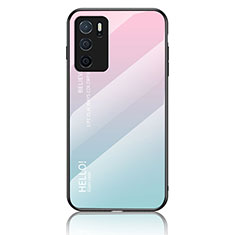 Carcasa Bumper Funda Silicona Espejo Gradiente Arco iris LS1 para Oppo A54s Cian