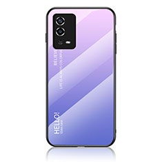 Carcasa Bumper Funda Silicona Espejo Gradiente Arco iris LS1 para Oppo A55 4G Purpura Claro