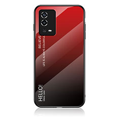 Carcasa Bumper Funda Silicona Espejo Gradiente Arco iris LS1 para Oppo A55 4G Rojo